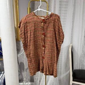 Women's Textured Button-Up Blouse - Brown